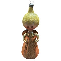 Used Blown Glass Angel Caroler Gold Robe West Germany Christmas Ornament 