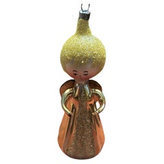 Geblasenes Glas Engel Caroler Gold Robe West Deutschland Weihnachtsornament aus geblasenem Glas 