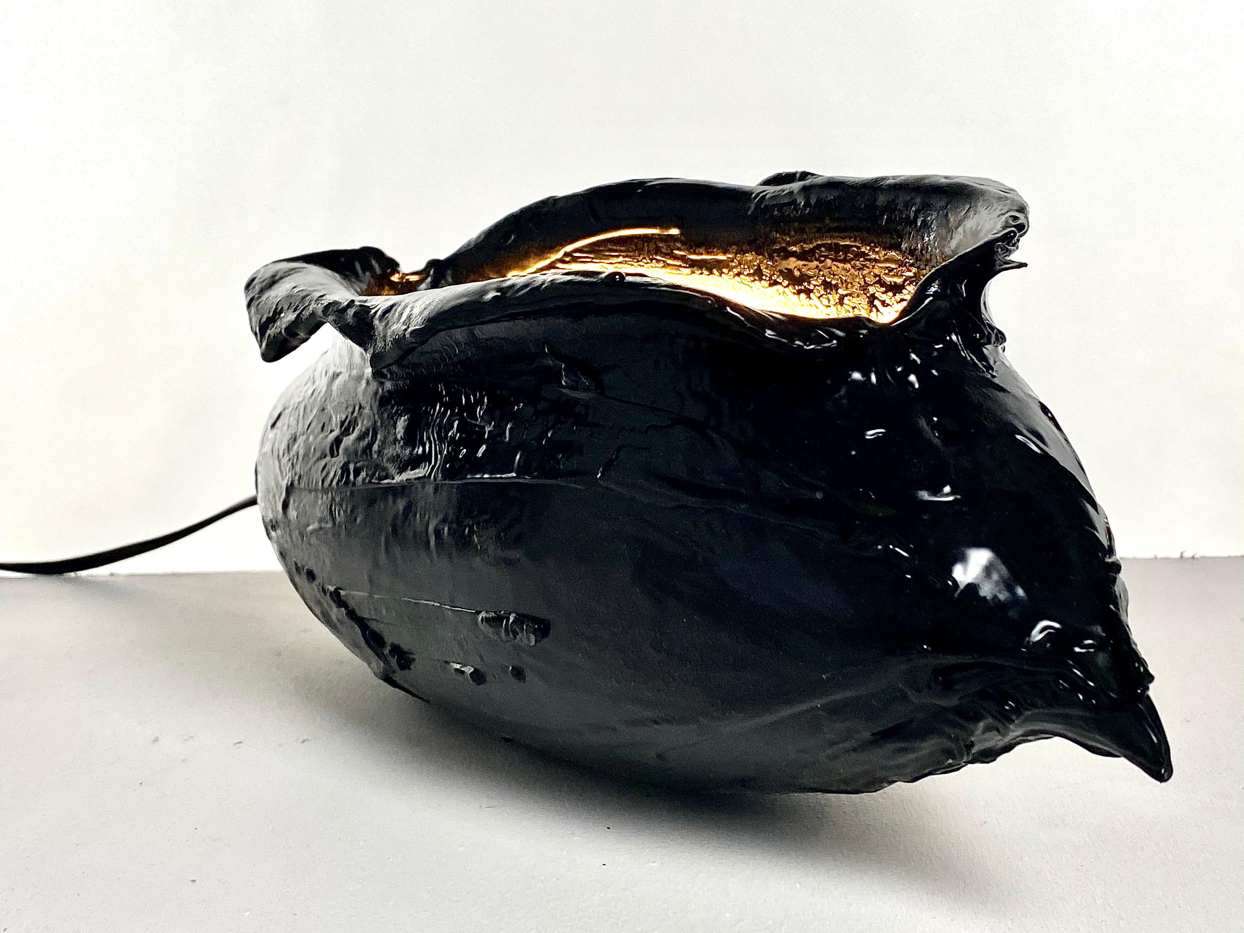 American Blown Glass Black Rubber Pendent or Table Light, 21st Century by Mattia Biagi For Sale