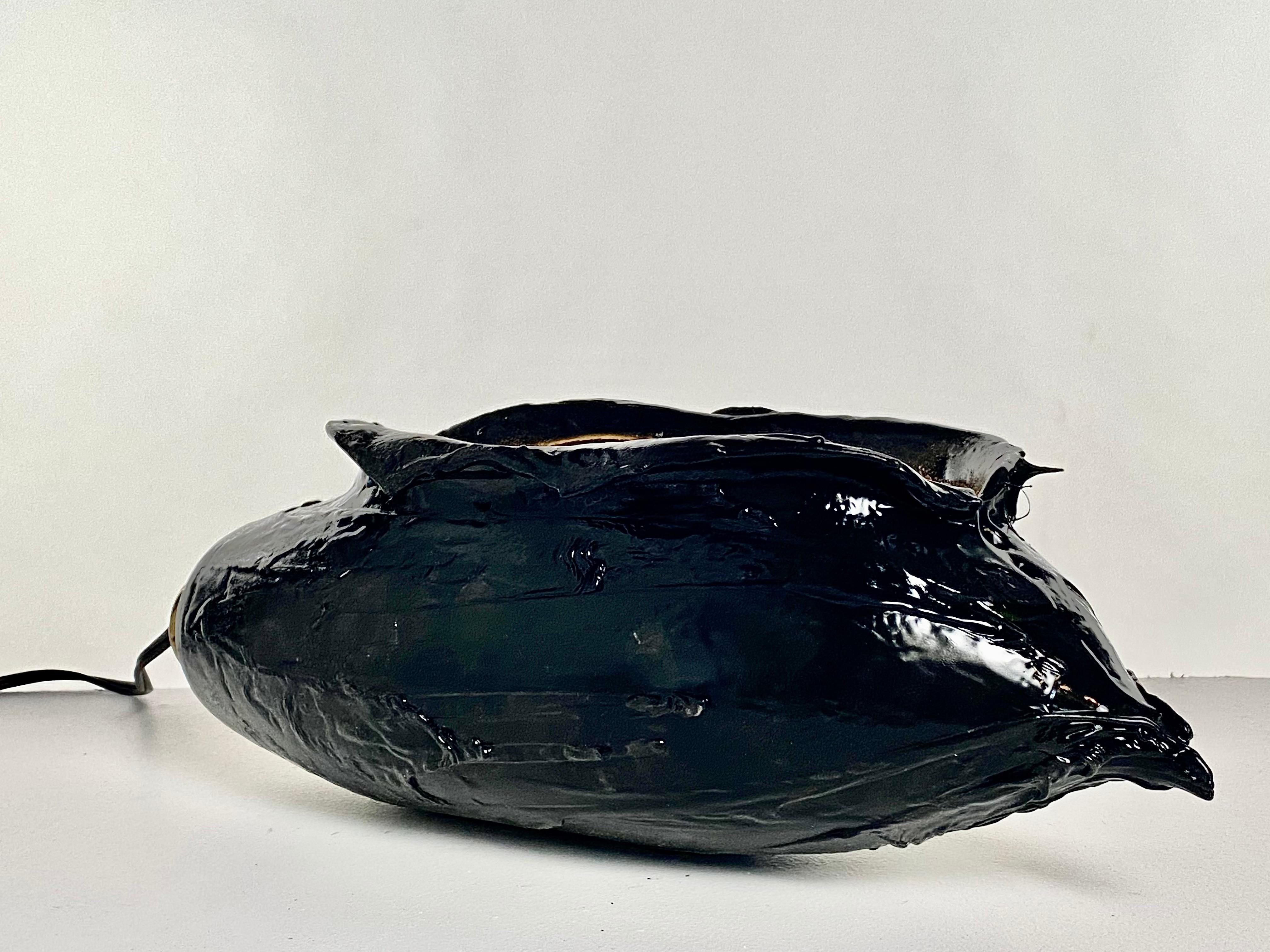 Blown Glass Black Rubber Pendent or Table Light, 21st Century by Mattia Biagi In New Condition For Sale In Culver City, CA