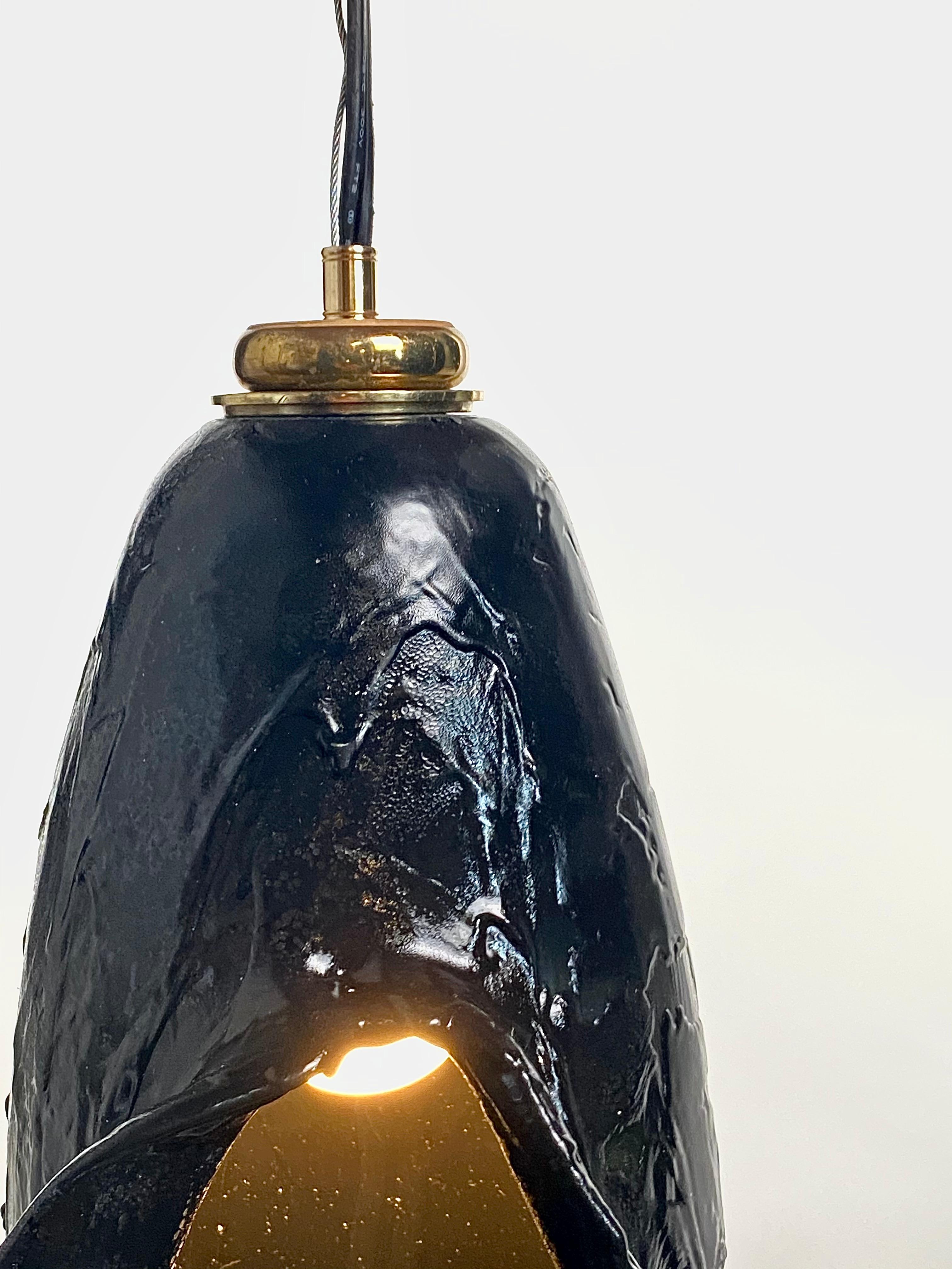 Blown Glass Black Rubber Pendent or Table Light, 21st Century by Mattia Biagi For Sale 3