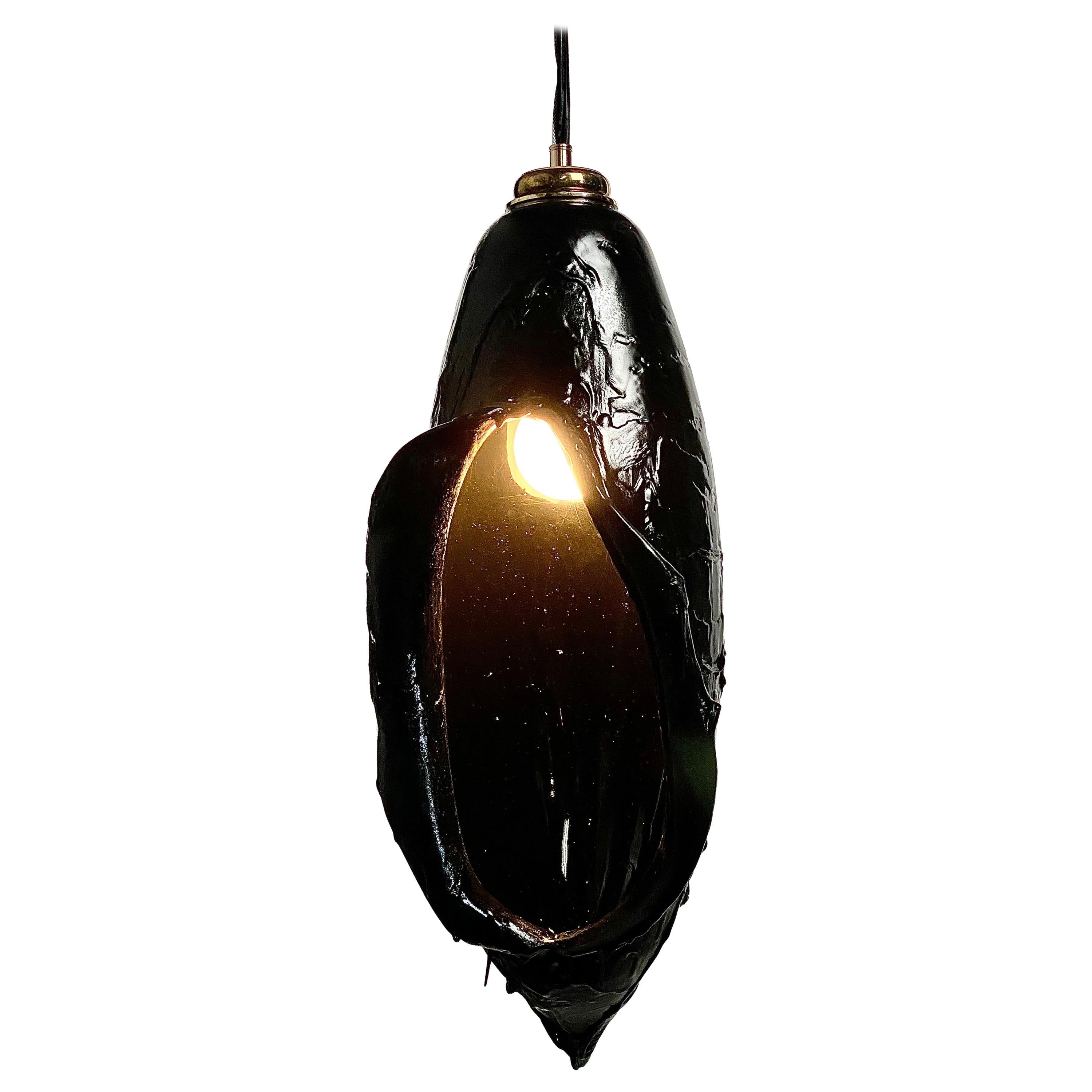 Blown Glass Black Rubber Pendent or Table Light, 21st Century by Mattia Biagi For Sale