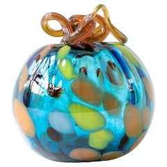 Blown Glass Blue Decorative Pumpkin 