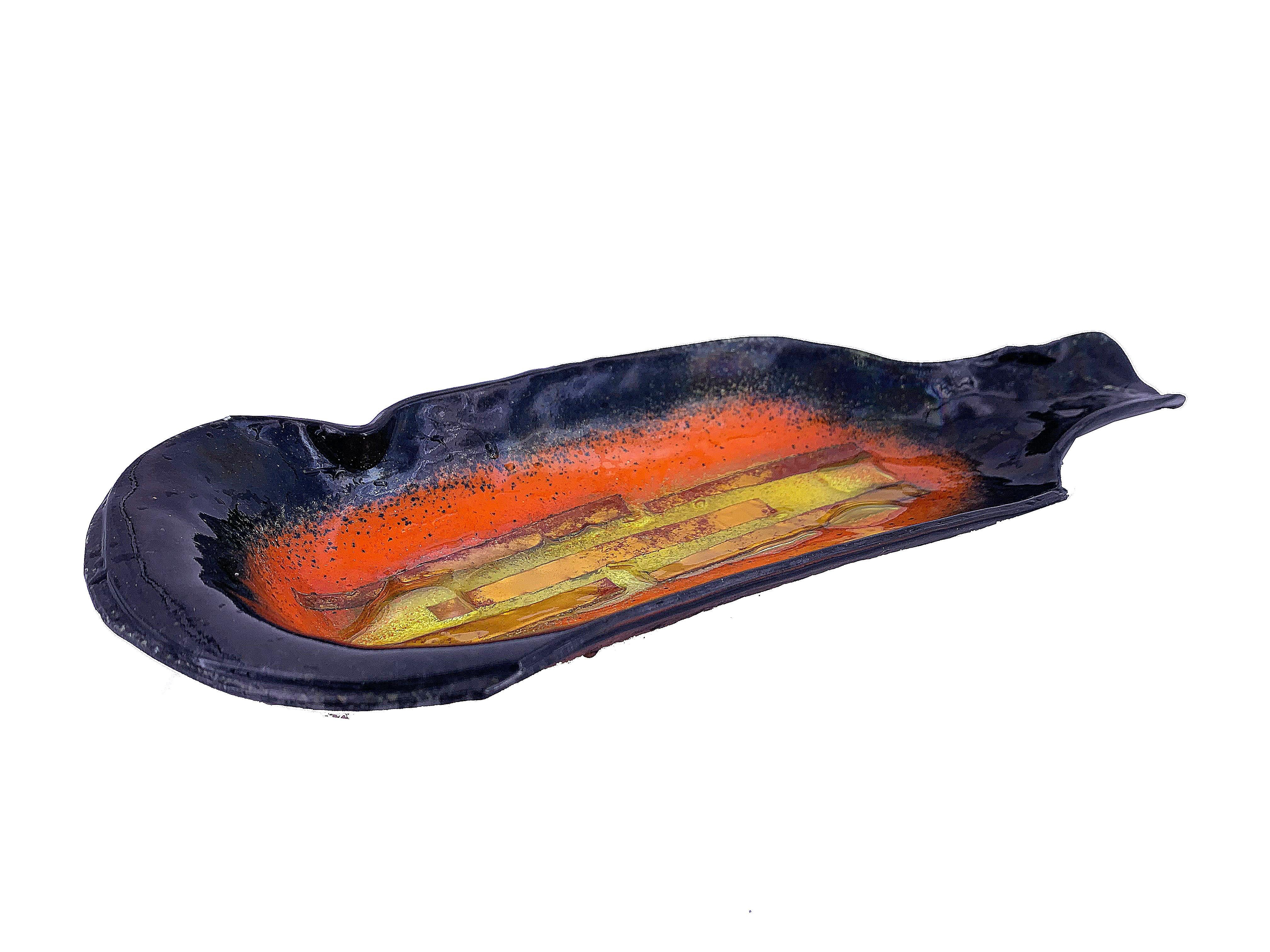 Blown Glass Bottle Shaped Low Dish For Sale 1