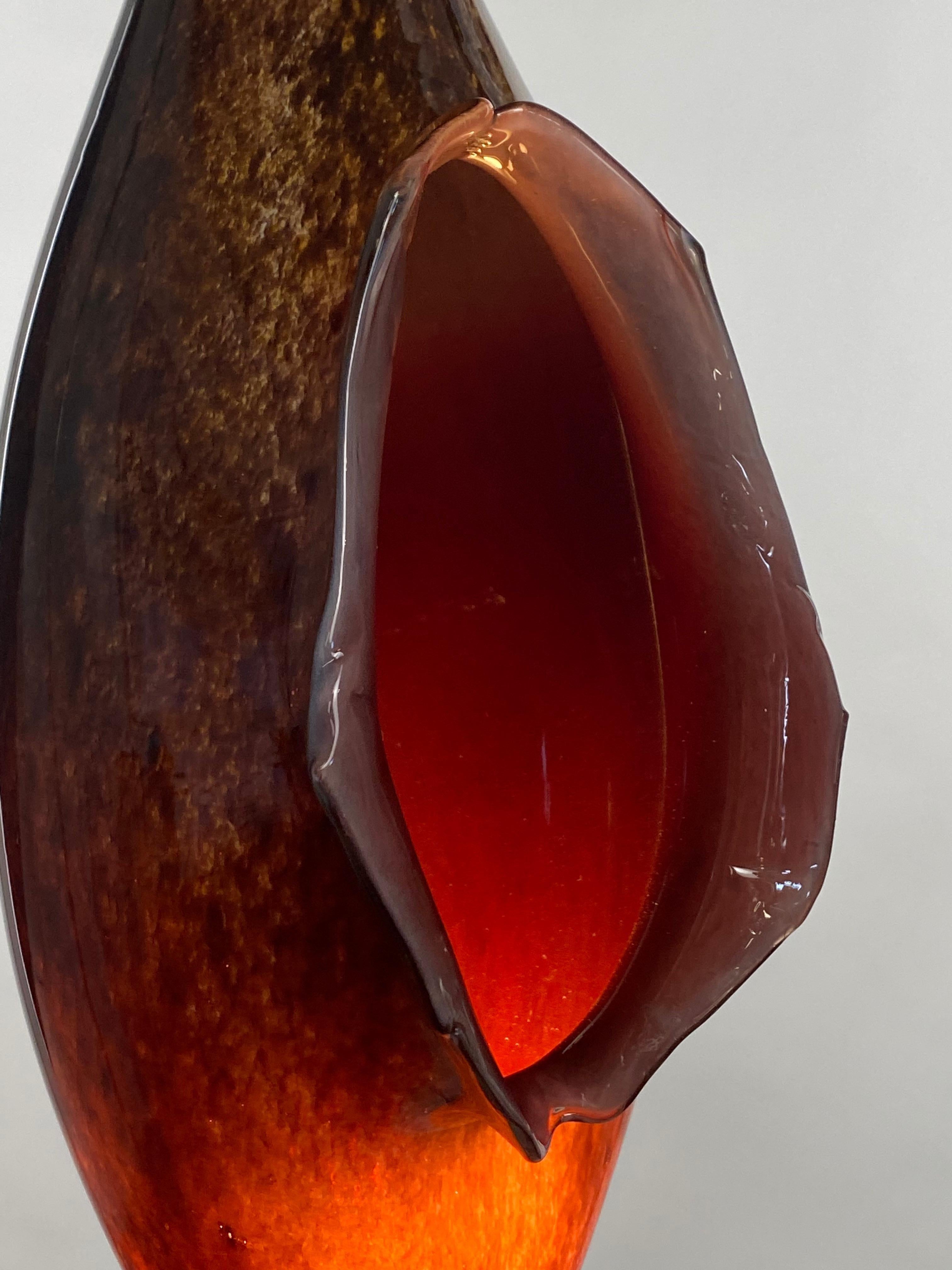 American Blown Glass Brown Orange Lamp Pendent Light, 21st Century by Mattia Biagi For Sale