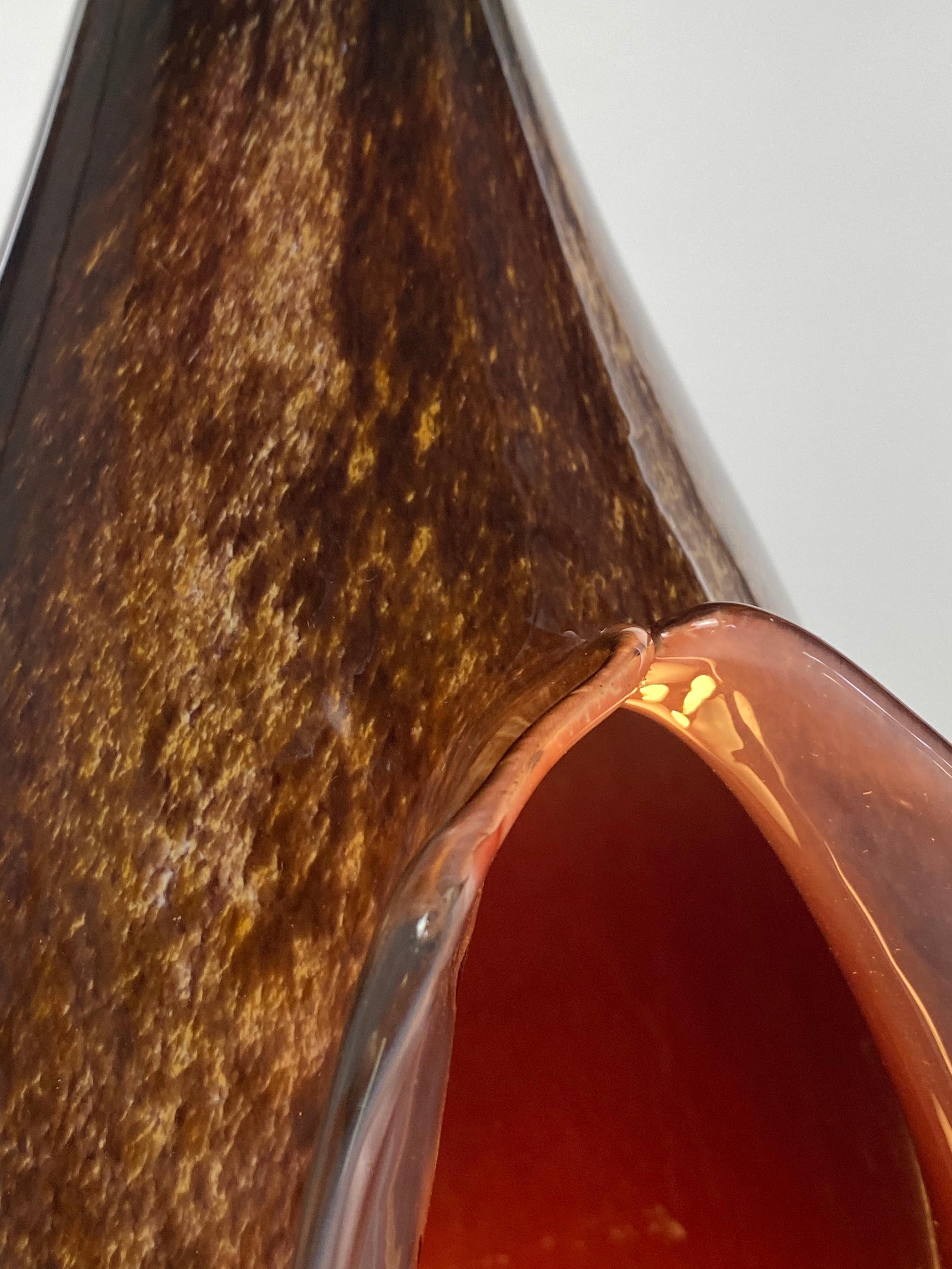 Verre brun Lampe à suspension en verre soufflé marron et orange, XXIe siècle, Mattia Biagi en vente