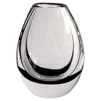 Kosta Boda by Vicke Lindstrand Blown Glass Bud Vase, Clear with Black Detail For Sale