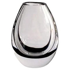 Vintage Kosta Boda by Vicke Lindstrand Blown Glass Bud Vase, Clear with Black Detail
