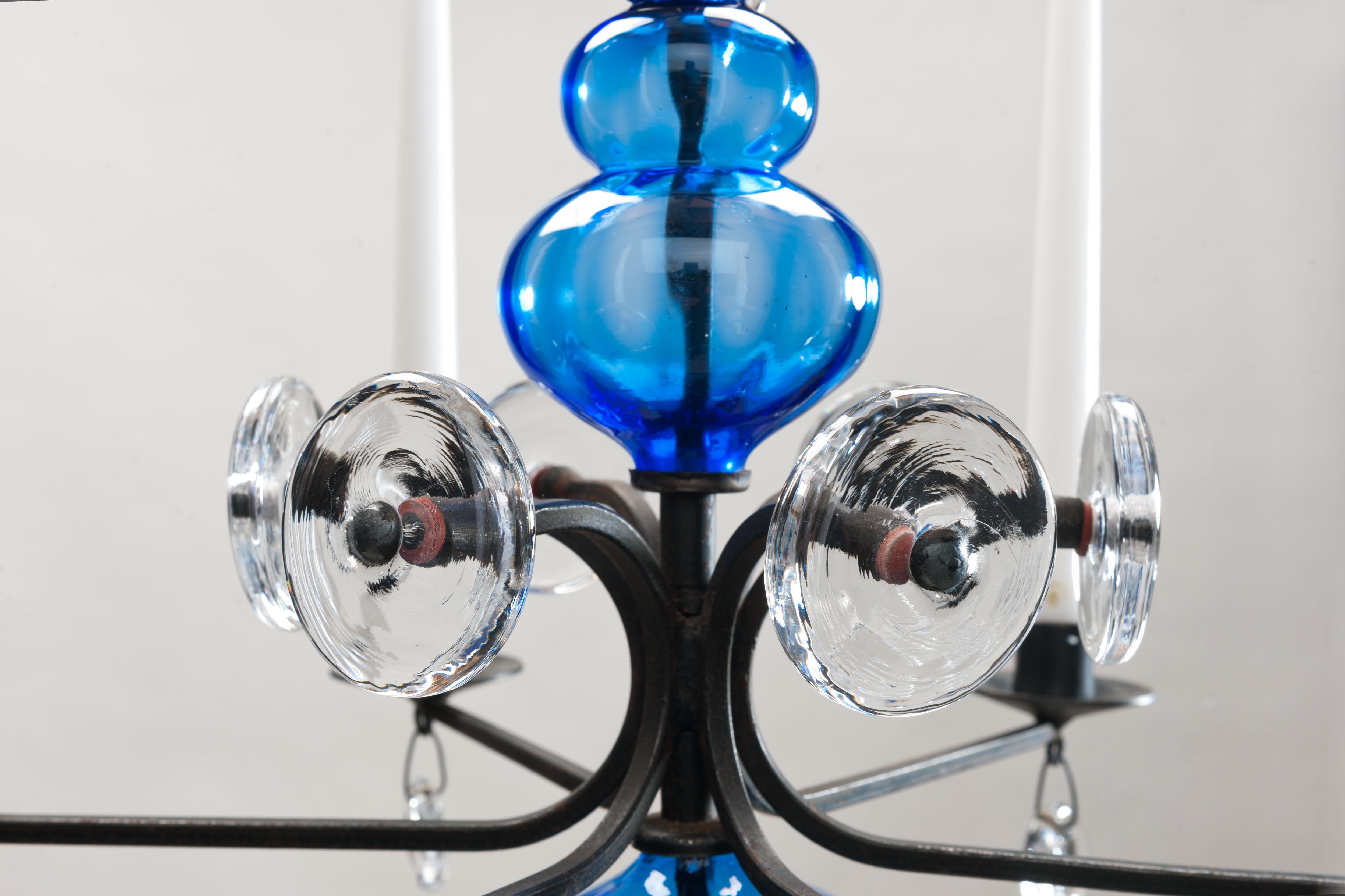 Scandinavian Modern Blown Glass Chandelier by Erik Hoglund, Kosta Boda Sweden