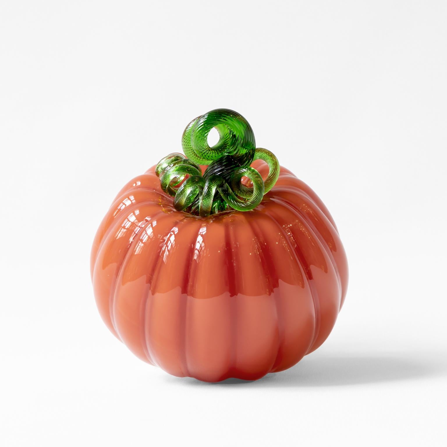 Folk Art Blown Glass Coral Decorative Pumpkin 