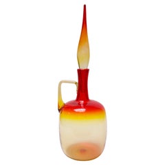 Blown Glass Decanter with "Flame" Stopper Designed by Wayne Husted for Blenko
