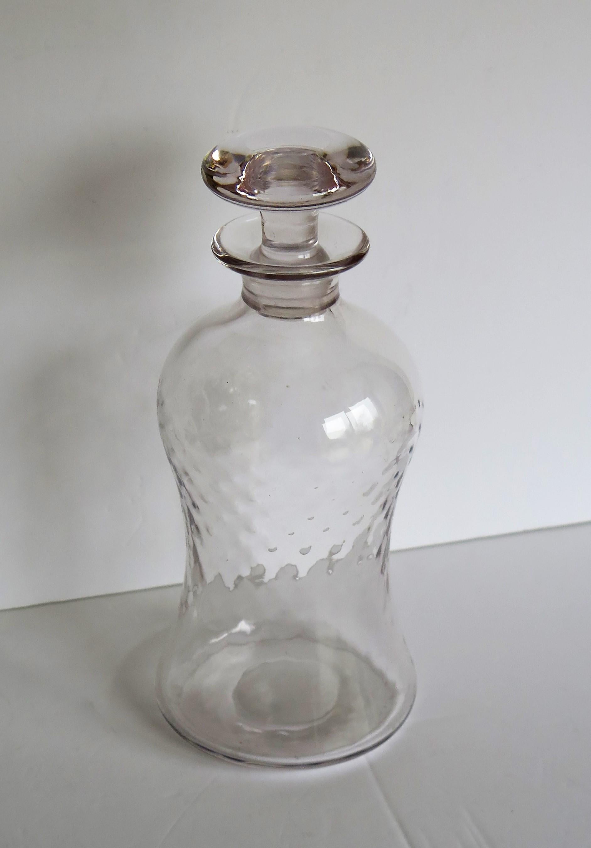Molded Edwardian Blown Glass Decanter Dimple Moulded with Mushroom Stopper, circa 1900 For Sale