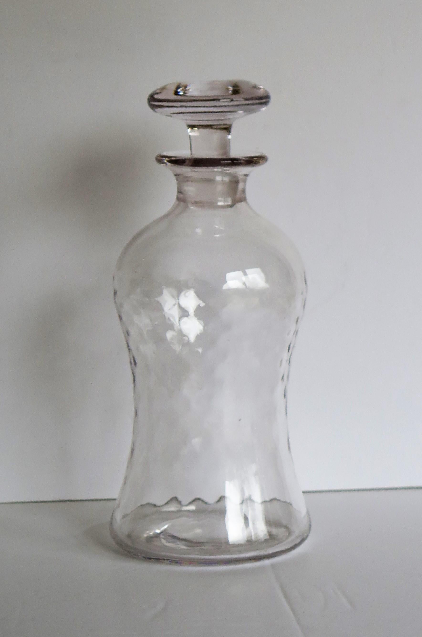Edwardian Blown Glass Decanter Dimple Moulded with Mushroom Stopper, circa 1900 For Sale 1