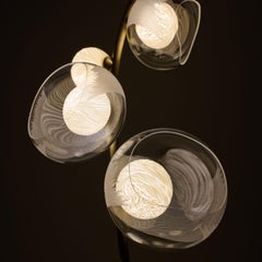 Blown glass, engraved porcelain with brass floor lamp by Vezzini & Chen