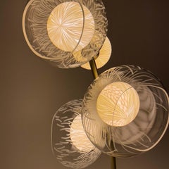 Blown Glass, engraved Porcelain with Brass table lamp by Vezzini & Chen