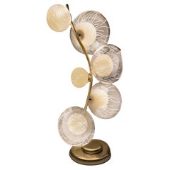 Blown Glass, engraved Porcelain with Brass table lamp by Vezzini & Chen