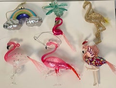 Blown Glass Flamingo Holiday Ornaments