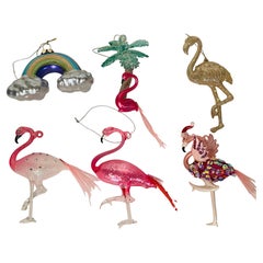 Blown Glass Flamingo Holiday Ornaments