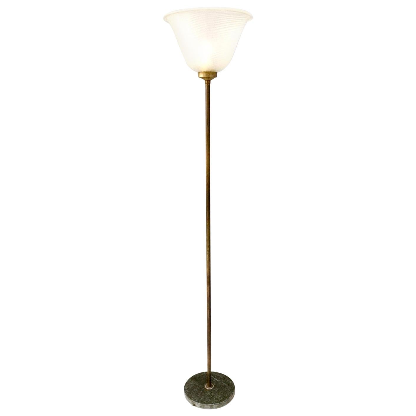 Blown Glass Floor Lamp by Seguso with a Green Alps Marble Base, Italy