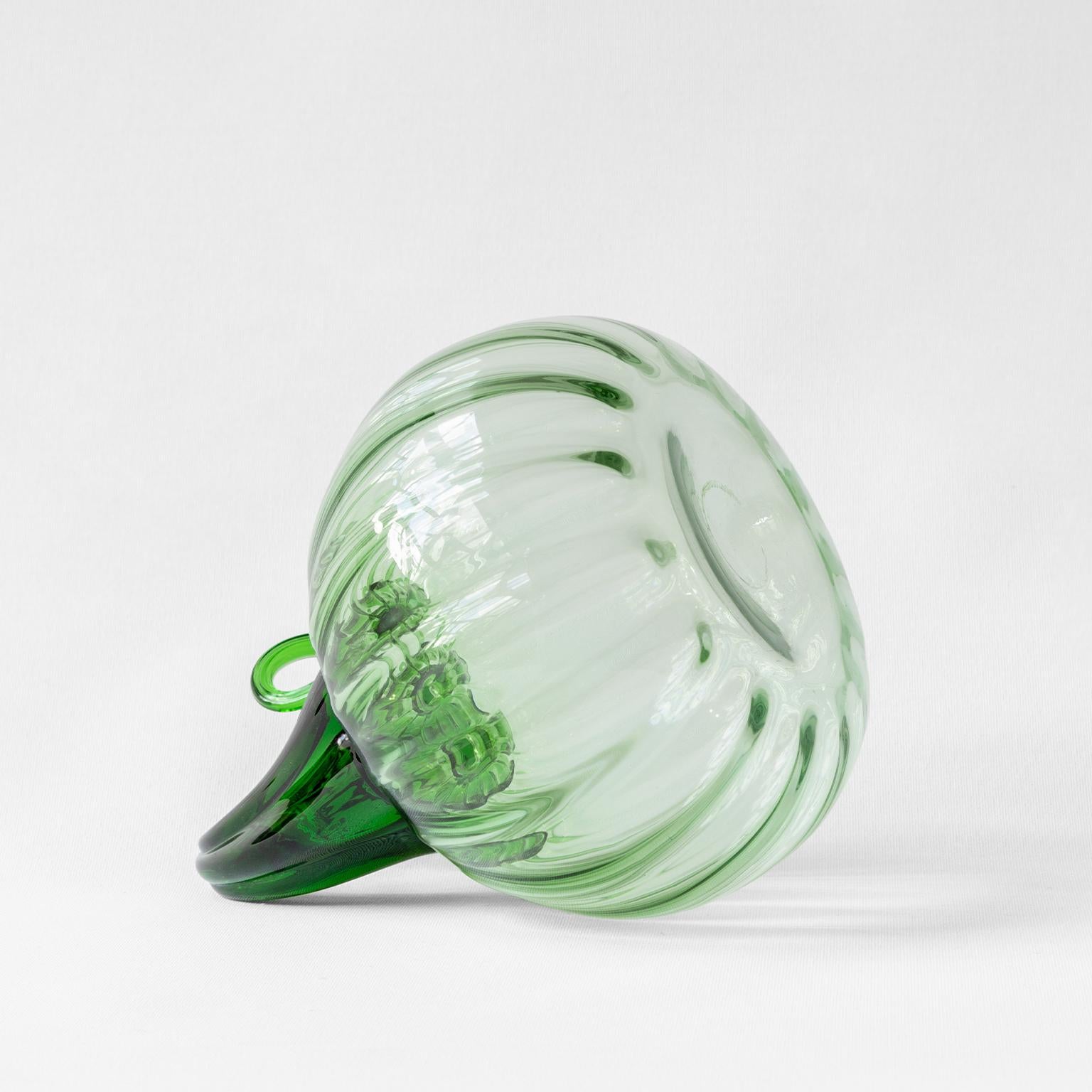 Folk Art Blown Glass Green Decorative Pumpkin 