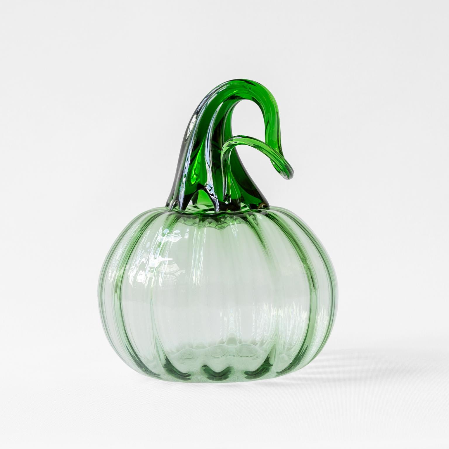 Hand-Crafted Blown Glass Green Decorative Pumpkin 