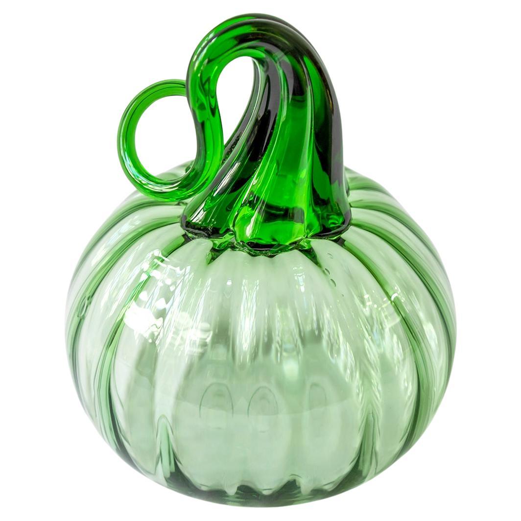Blown Glass Green Decorative Pumpkin 