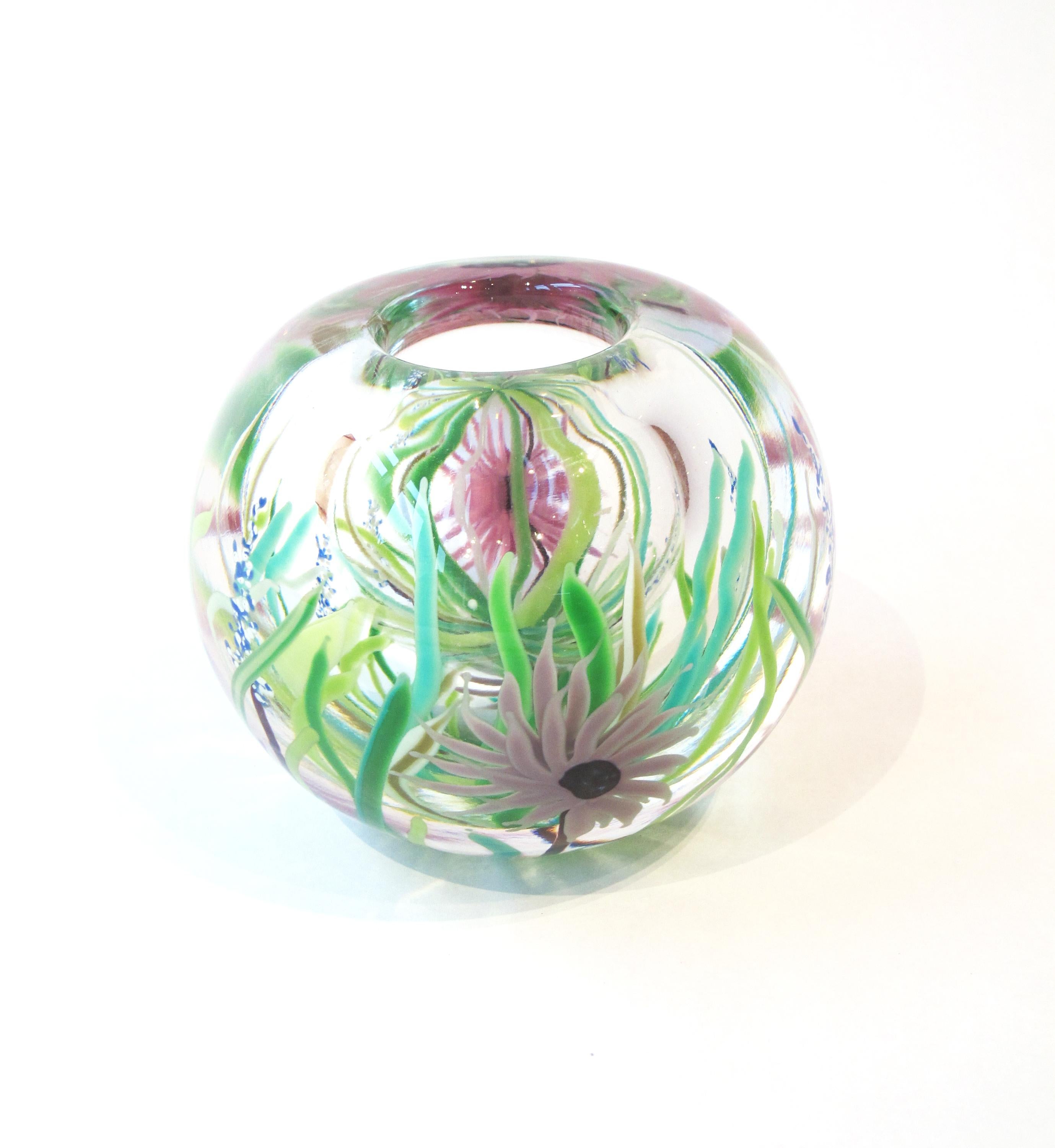 American Blown Glass Paperweight Vase by David R. Huchthausen, 1980 For Sale