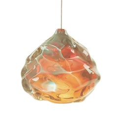 Petite lampe à suspension Happy en or et topaze, verre soufflé à la main, fabriquée sur commande