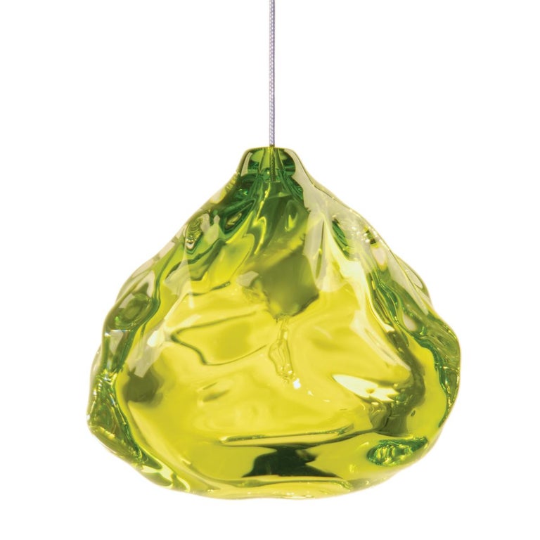 Small Lime Green Happy Pendant Light, Hand Blown Glass Made to Order