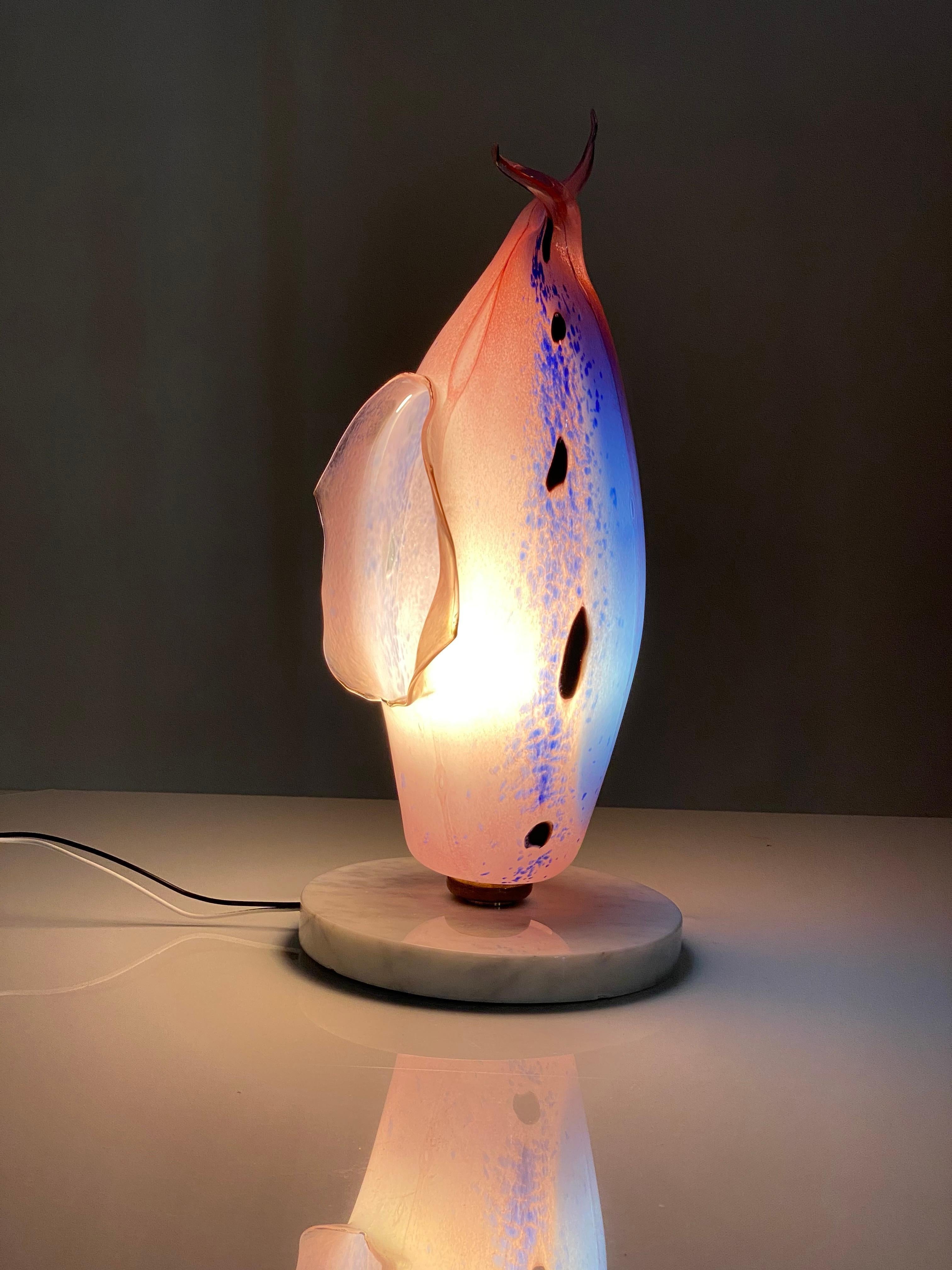 Blown Glass Pink and Blue, Marble, Table Lamp Light, 21st Century by Mattia Biagi 2