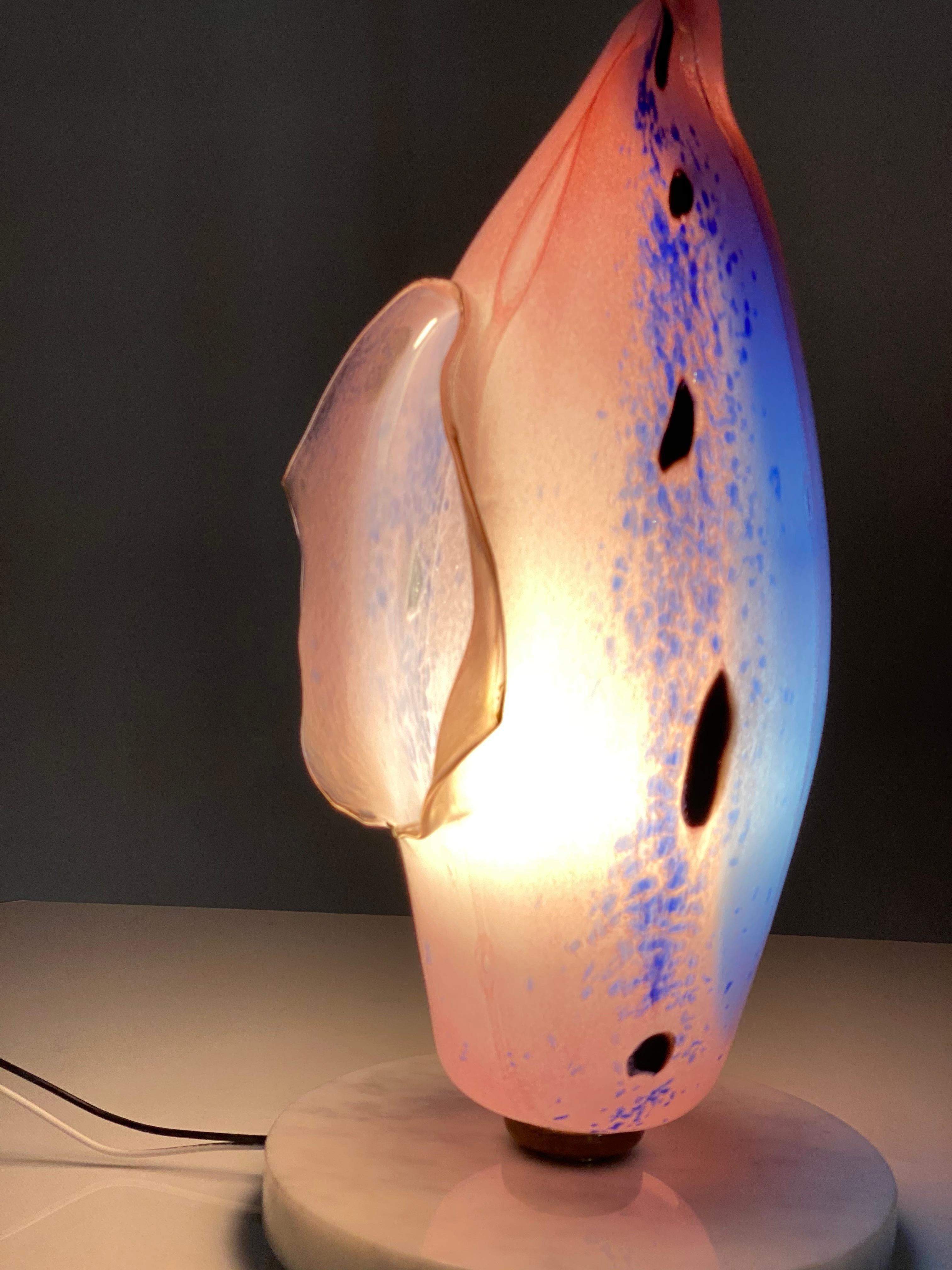Blown Glass Pink and Blue, Marble, Table Lamp Light, 21st Century by Mattia Biagi 3
