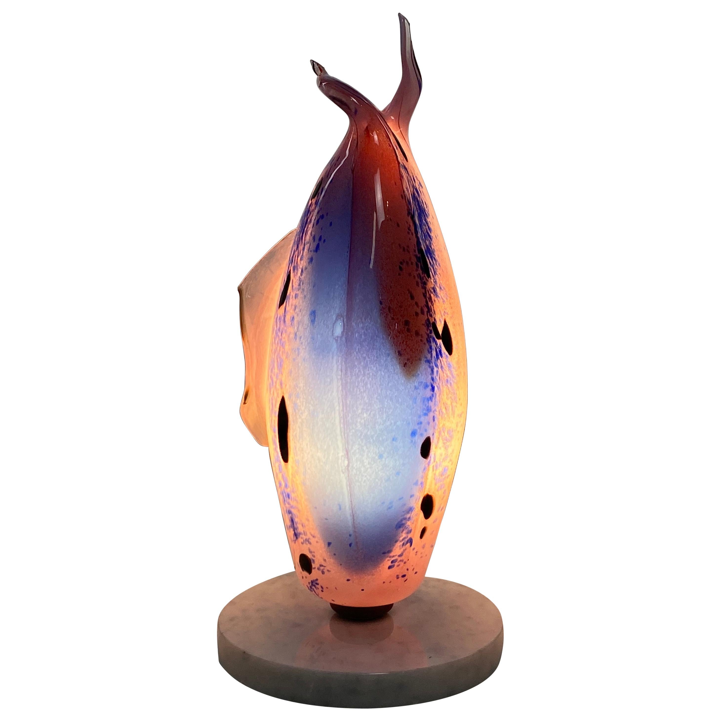 Blown Glass Pink and Blue, Marble, Table Lamp Light, 21st Century by Mattia Biagi