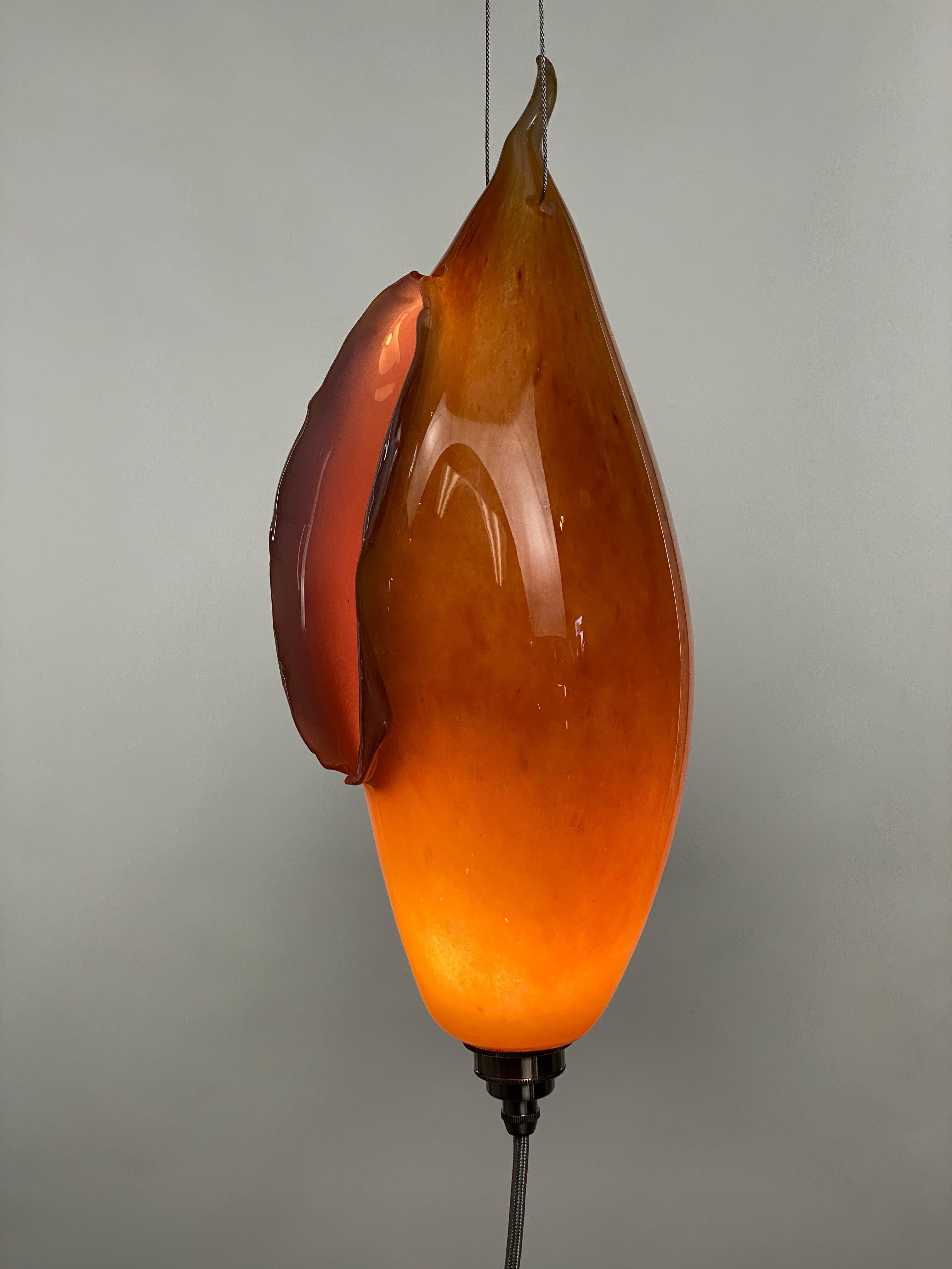 Blown Glass Pink and Orange Lamp Pendent Light, 21st Century by Mattia Biagi For Sale 7