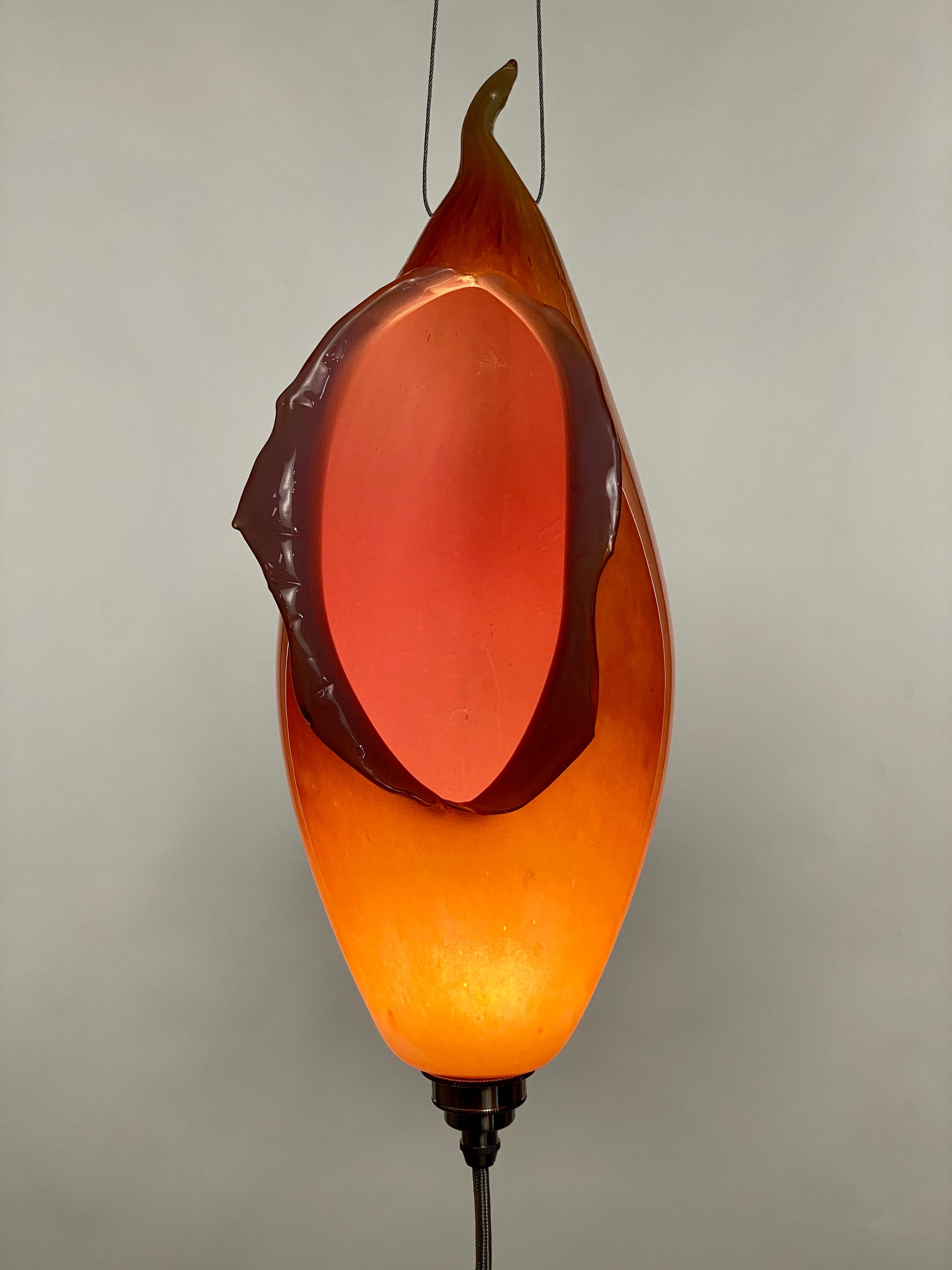 Blown Glass Pink and Orange Lamp Pendent Light, 21st Century by Mattia Biagi For Sale 8
