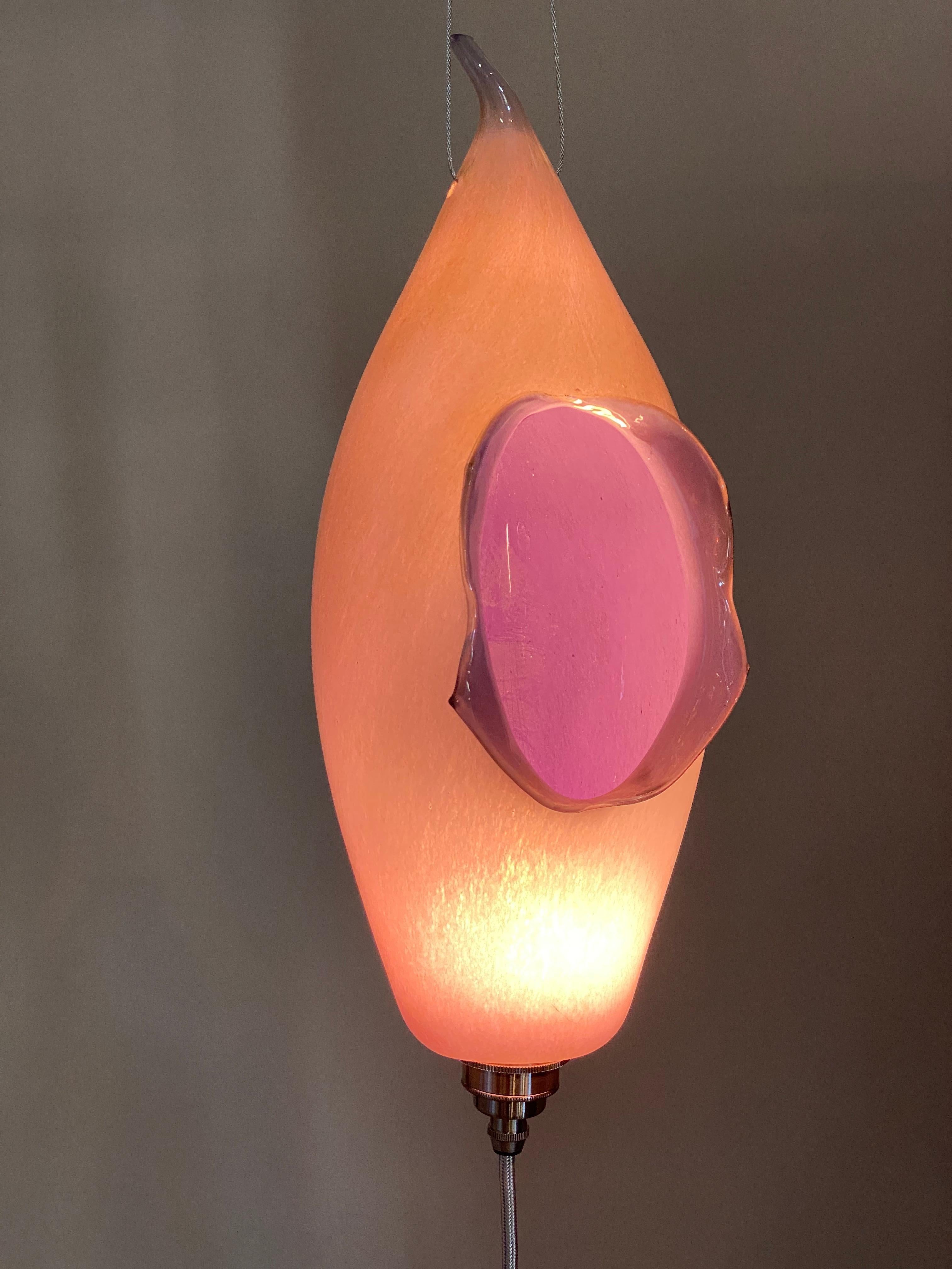 American Blown Glass Pink and Orange Lamp Pendent Light, 21st Century by Mattia Biagi For Sale
