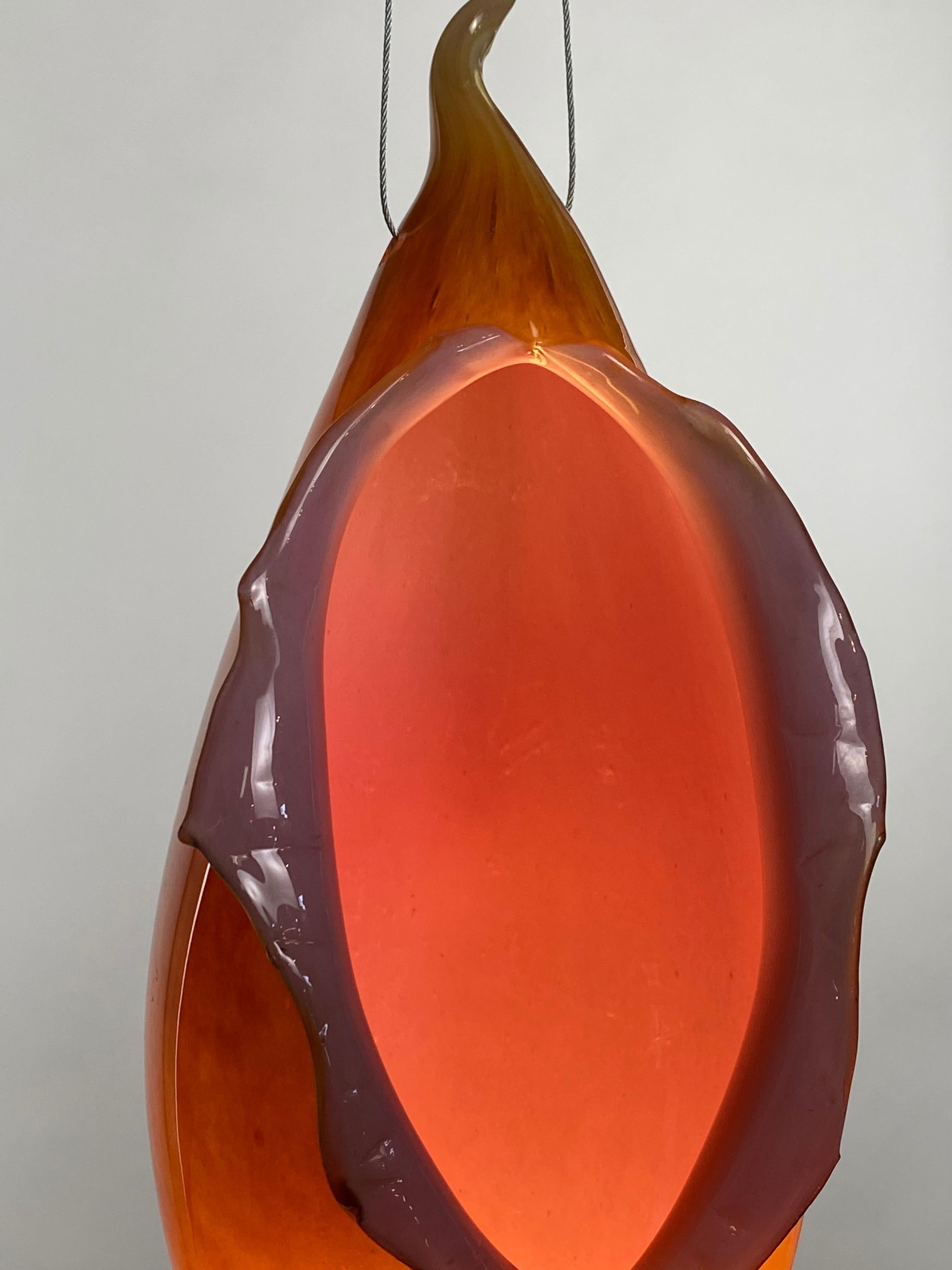 American Blown Glass Pink and Orange Lamp Pendent Light, 21st Century by Mattia Biagi For Sale