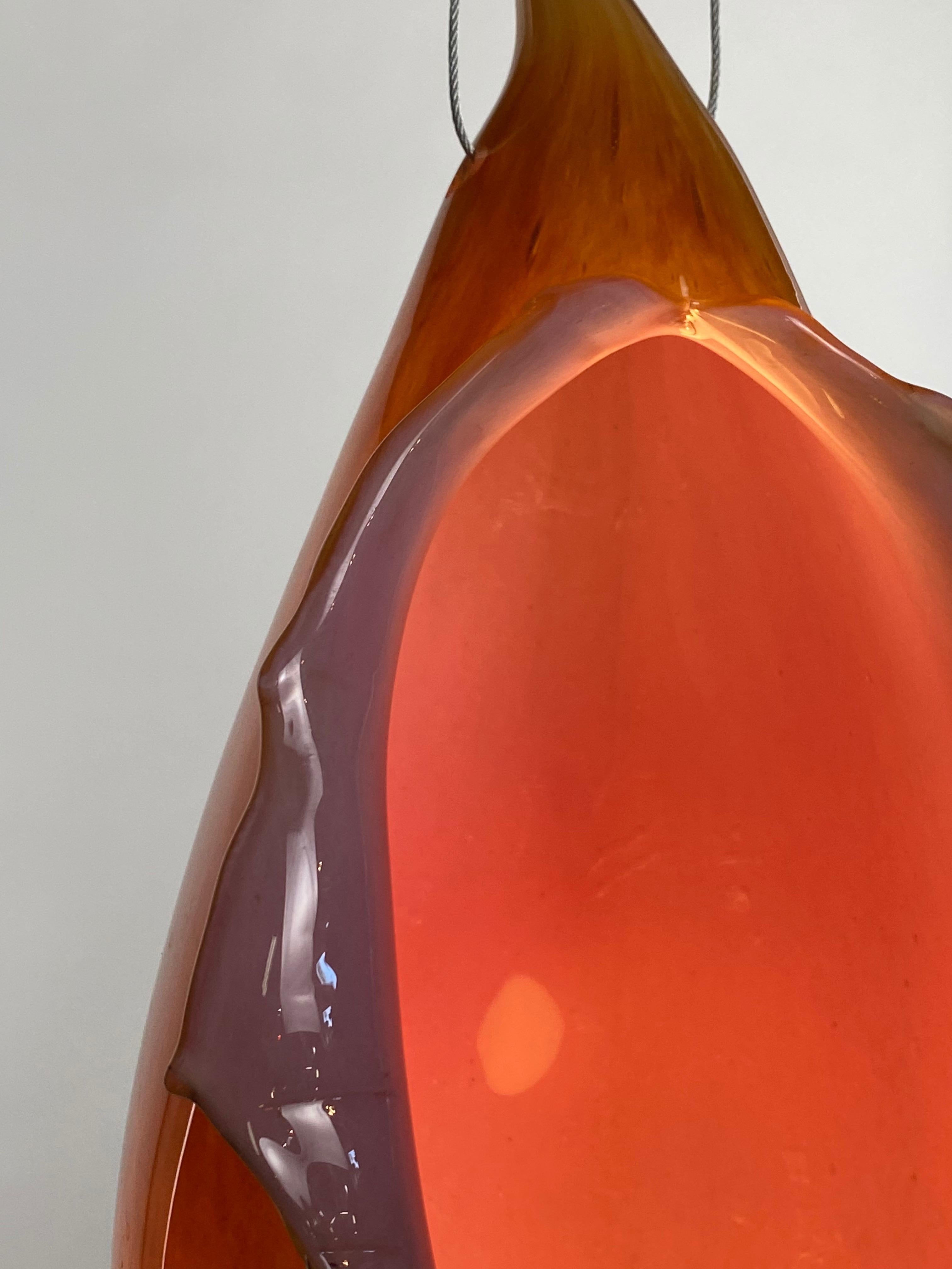 Blown Glass Pink and Orange Lamp Pendent Light, 21st Century by Mattia Biagi In New Condition For Sale In Culver City, CA
