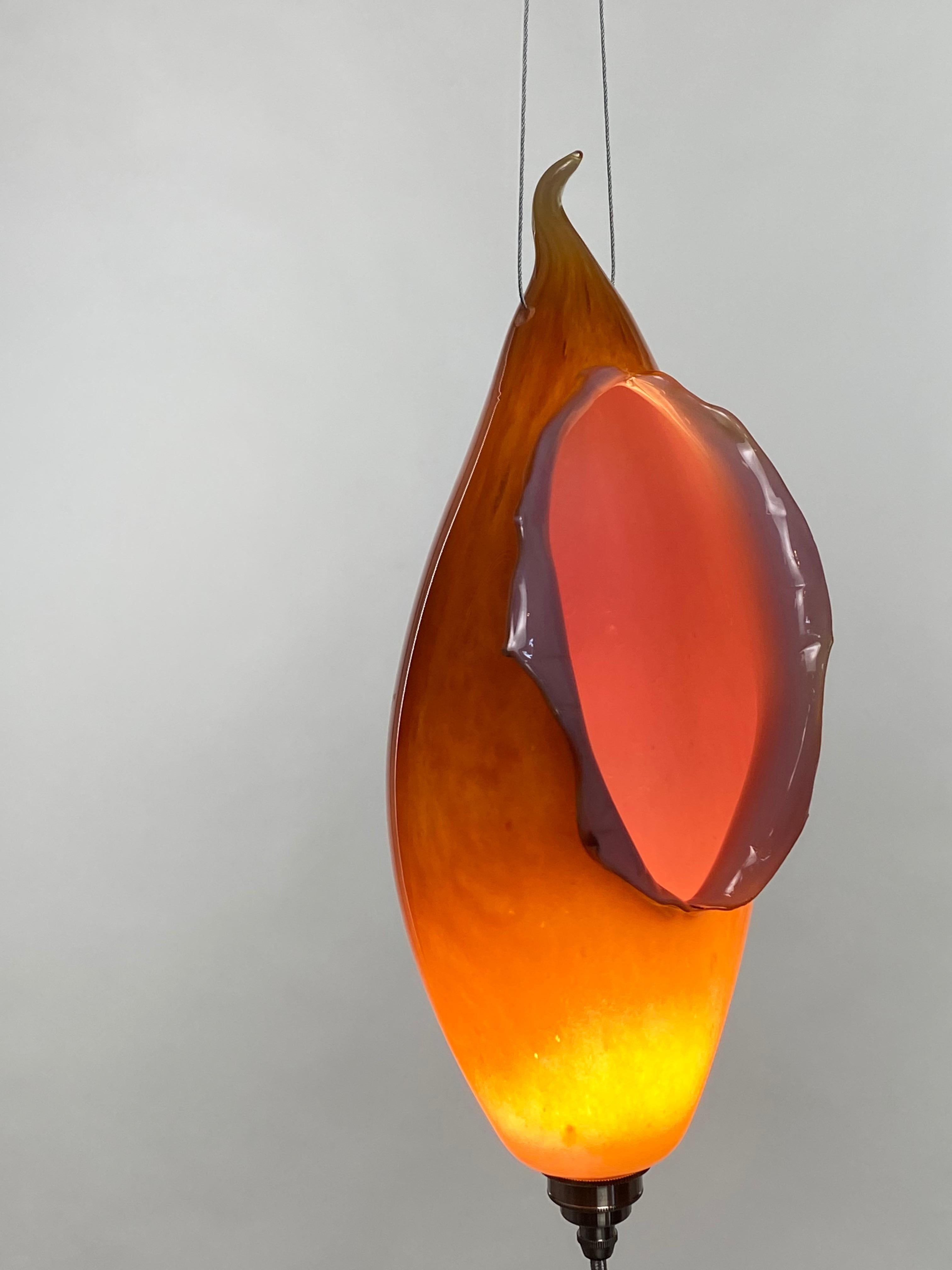Blown Glass Pink and Orange Lamp Pendent Light, 21st Century by Mattia Biagi For Sale 4