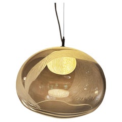 Blown glass, porcelain engraved scultptural L pendant light by Vezzini & Chen