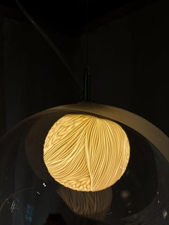 Blown glass, porcelain engraved scultptural med pendant light by Vezzini & Chen