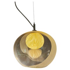 Blown glass, porcelain engraved scultptural med pendant light by Vezzini & Chen
