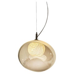 Blown glass, porcelain engraved scultptural med2 pendant light by Vezzini & Chen