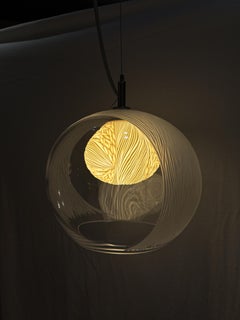Blown glass, porcelain engraved scultptural mini pendant light by Vezzini & Chen