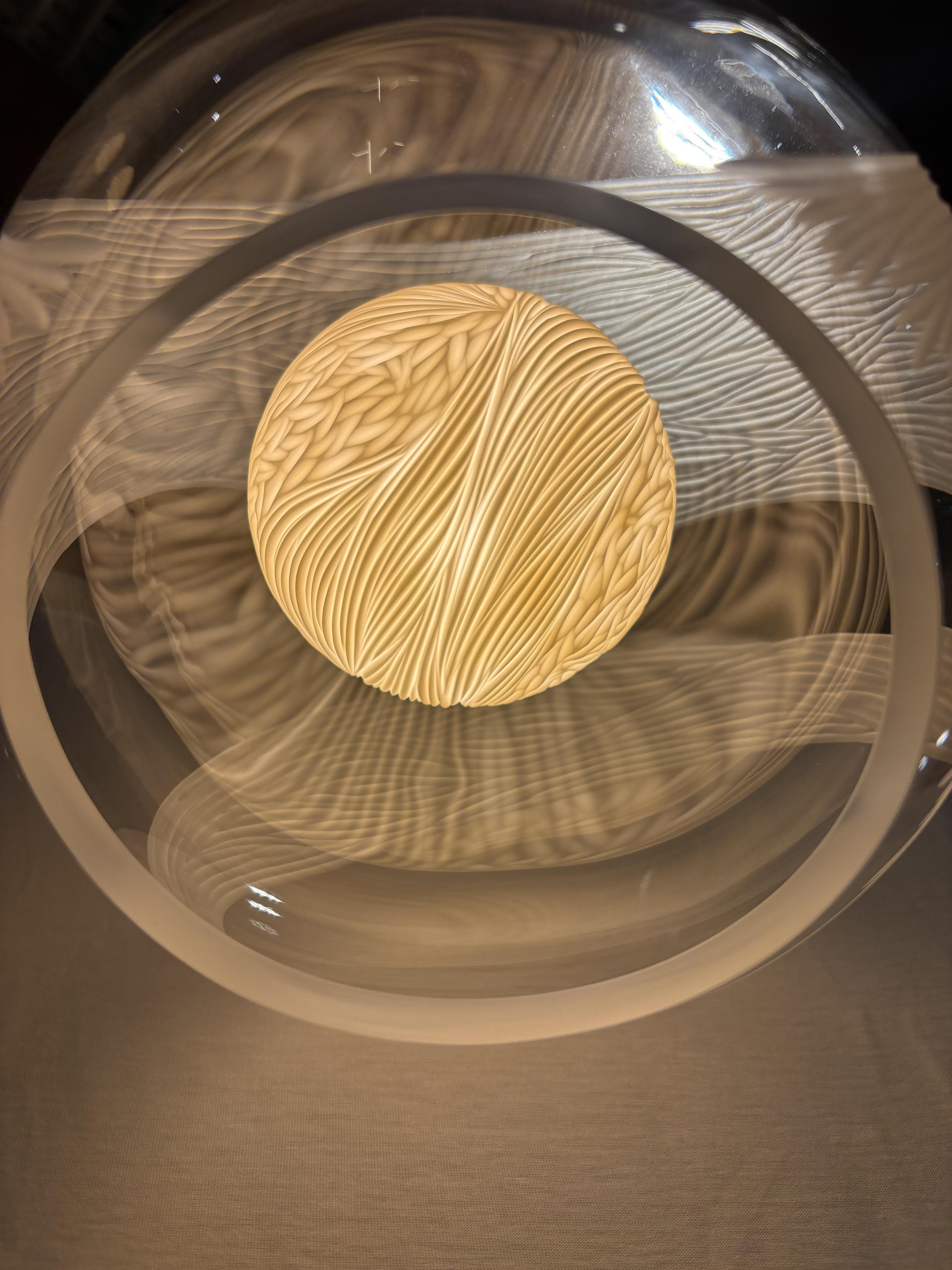 Blown glass, porcelain engraved scultptural mini pendant light by Vezzini & Chen In New Condition For Sale In Milan, IT