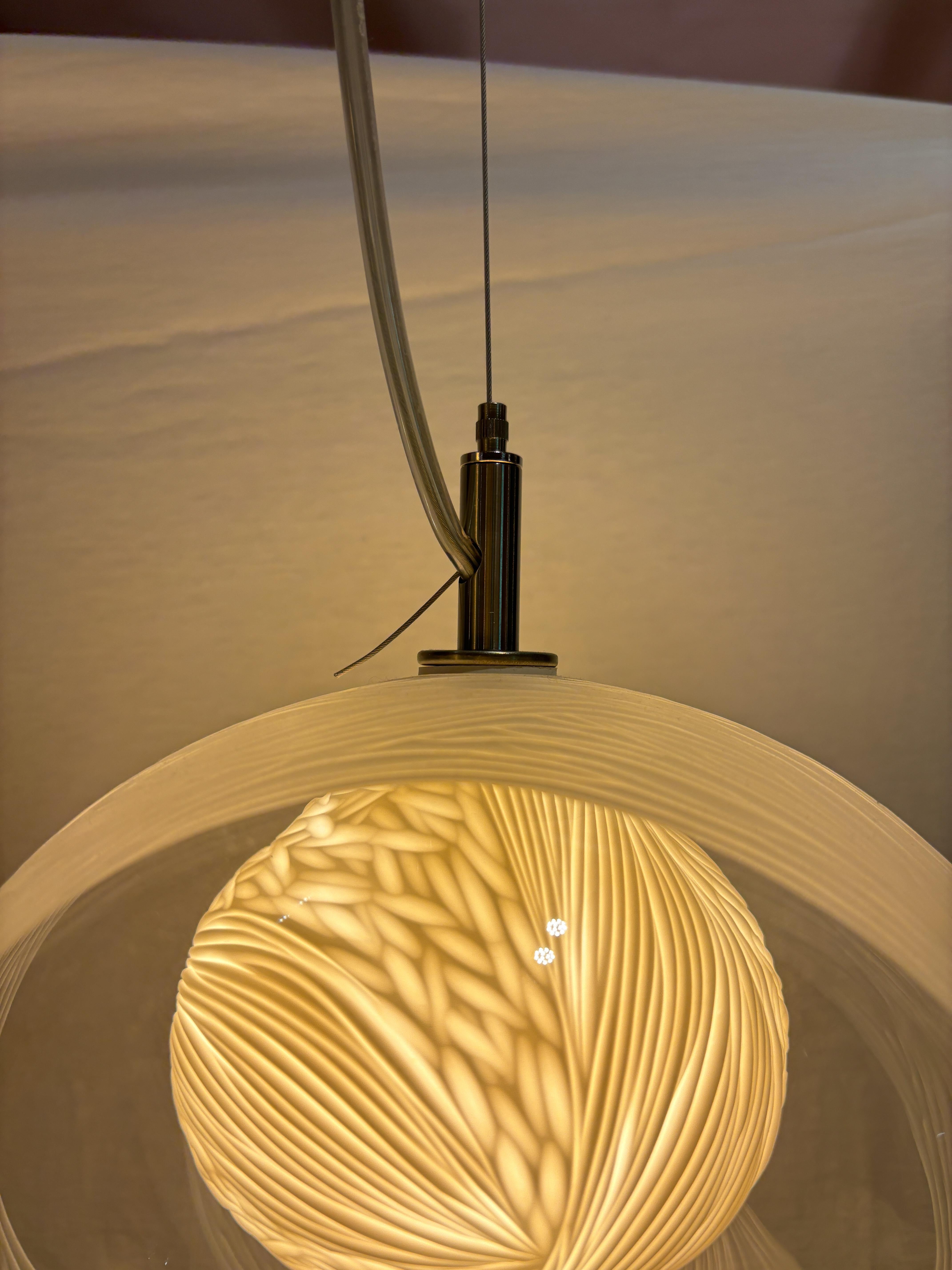 Contemporary Blown glass, porcelain engraved scultptural mini pendant light by Vezzini & Chen For Sale