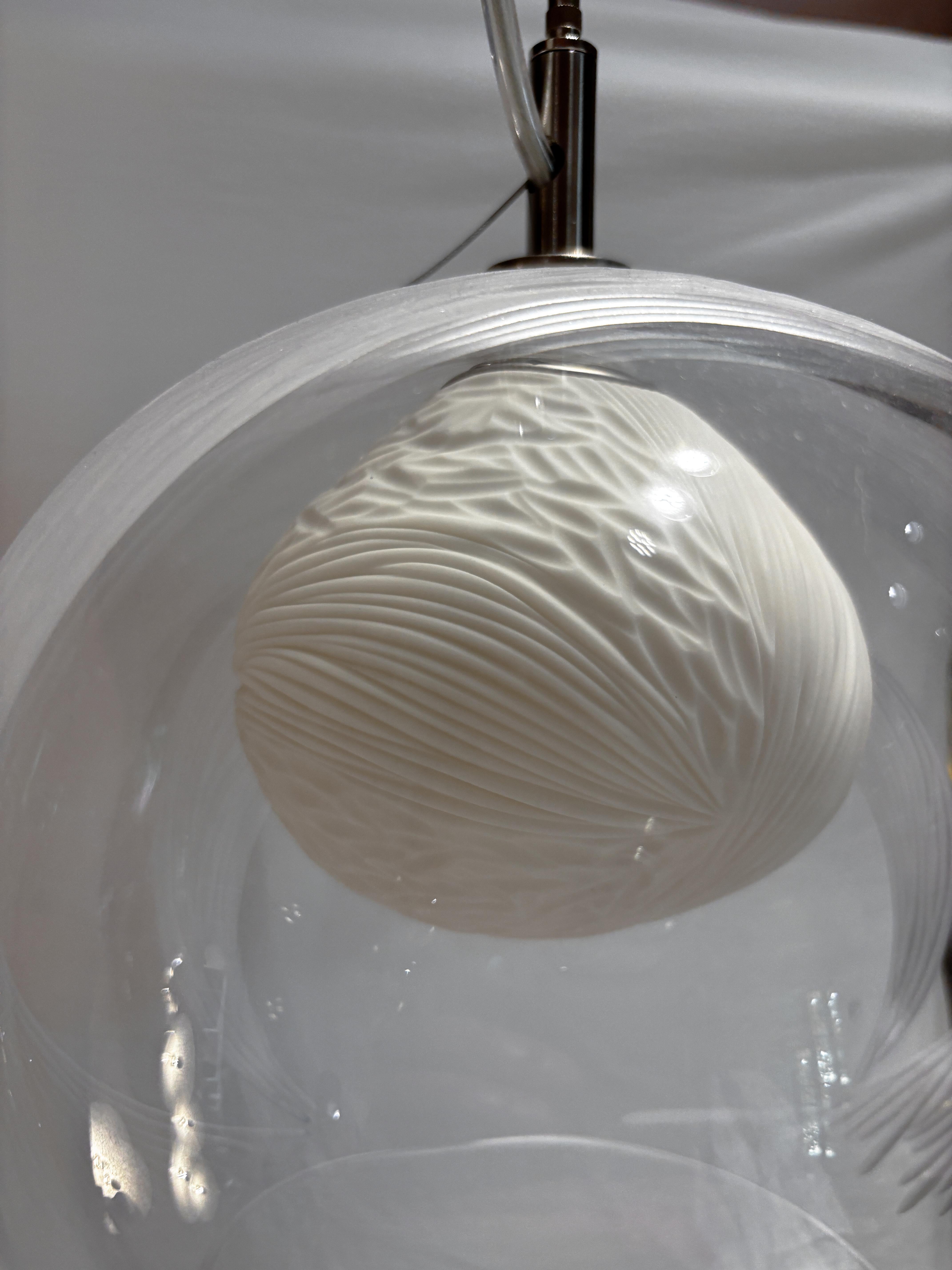 Blown glass, porcelain engraved scultptural mini pendant light by Vezzini & Chen For Sale 1