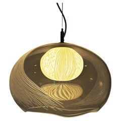 Blown glass, porcelain engraved scultptural XL pendant light by Vezzini & Chen