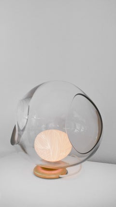 Blown Glass, Porcelain engraved with brushed Brass table light by Vezzini & Chen