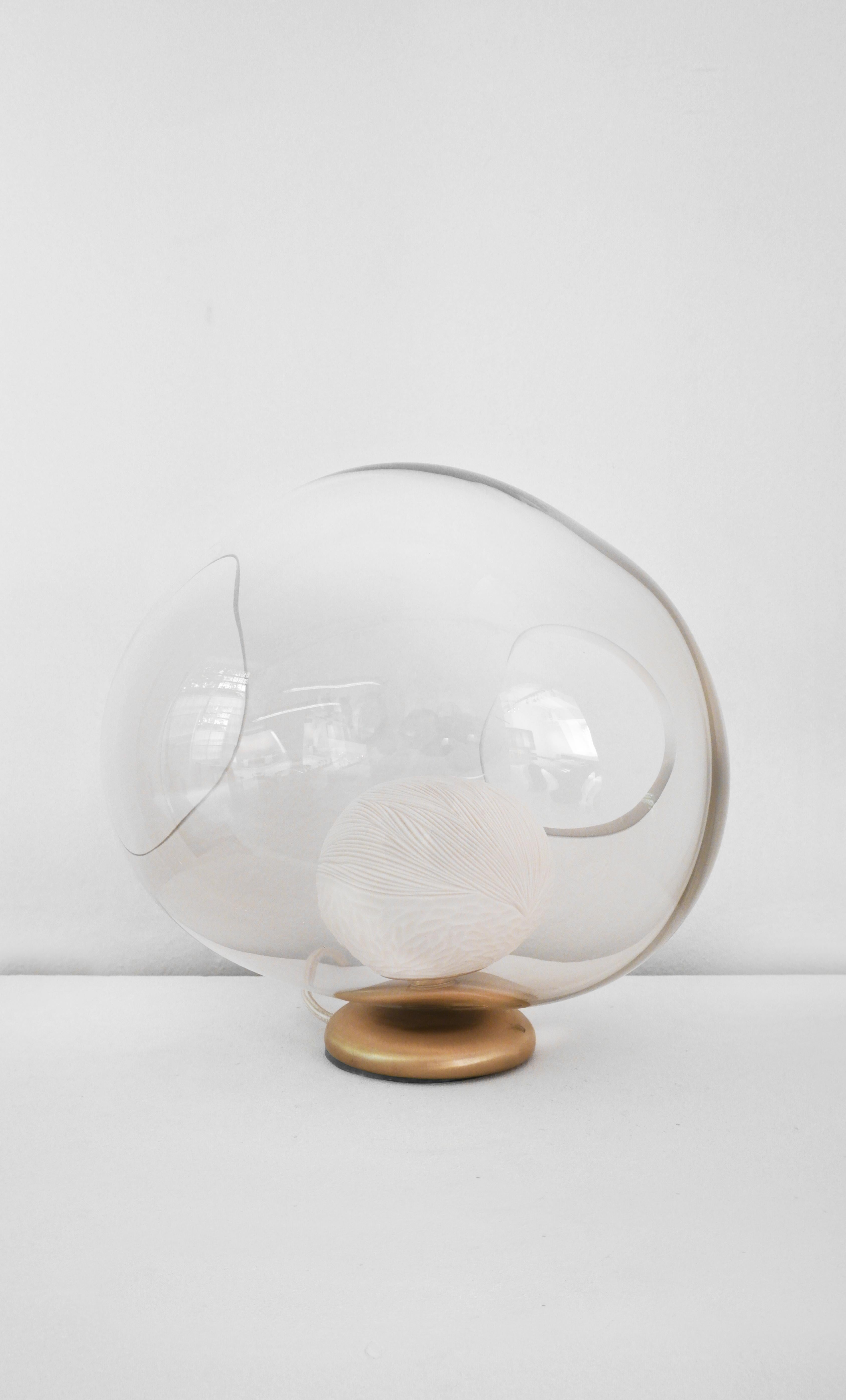 Blown Glass, Porcelain engraved with brushed Brass table light by Vezzini & Chen In New Condition For Sale In Milan, IT