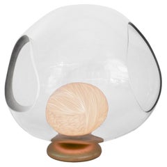 Blown Glass, Porcelain engraved with brushed Brass table light by Vezzini & Chen